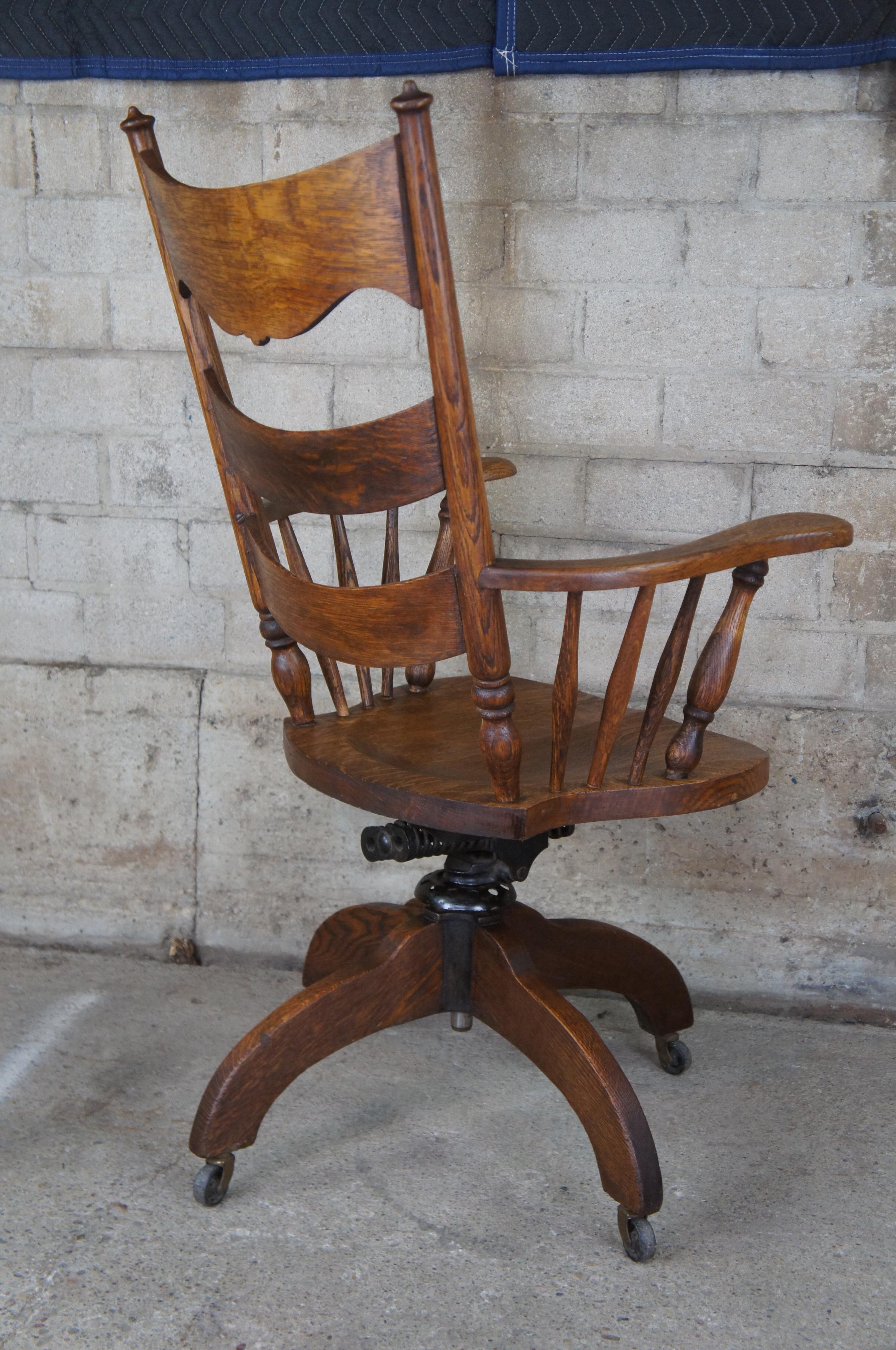 Antique Victorian Hubbard Eldridge & Miller Quartersawn Oak Executive Desk Chair 1