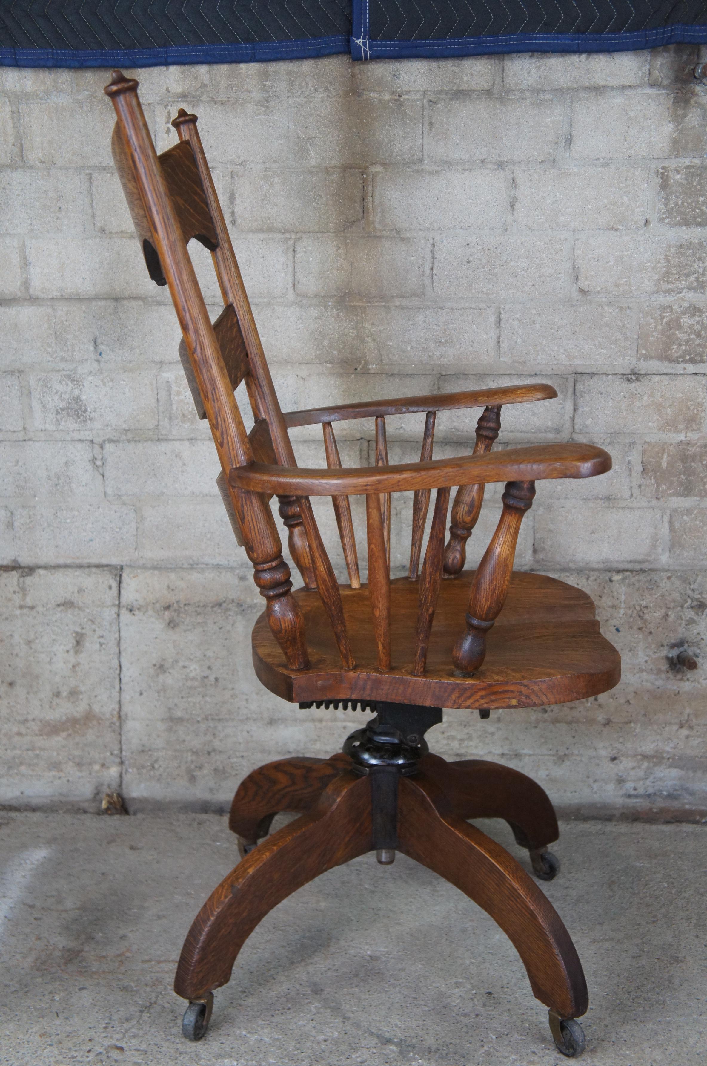 Antique Victorian Hubbard Eldridge & Miller Quartersawn Oak Executive Desk Chair 2