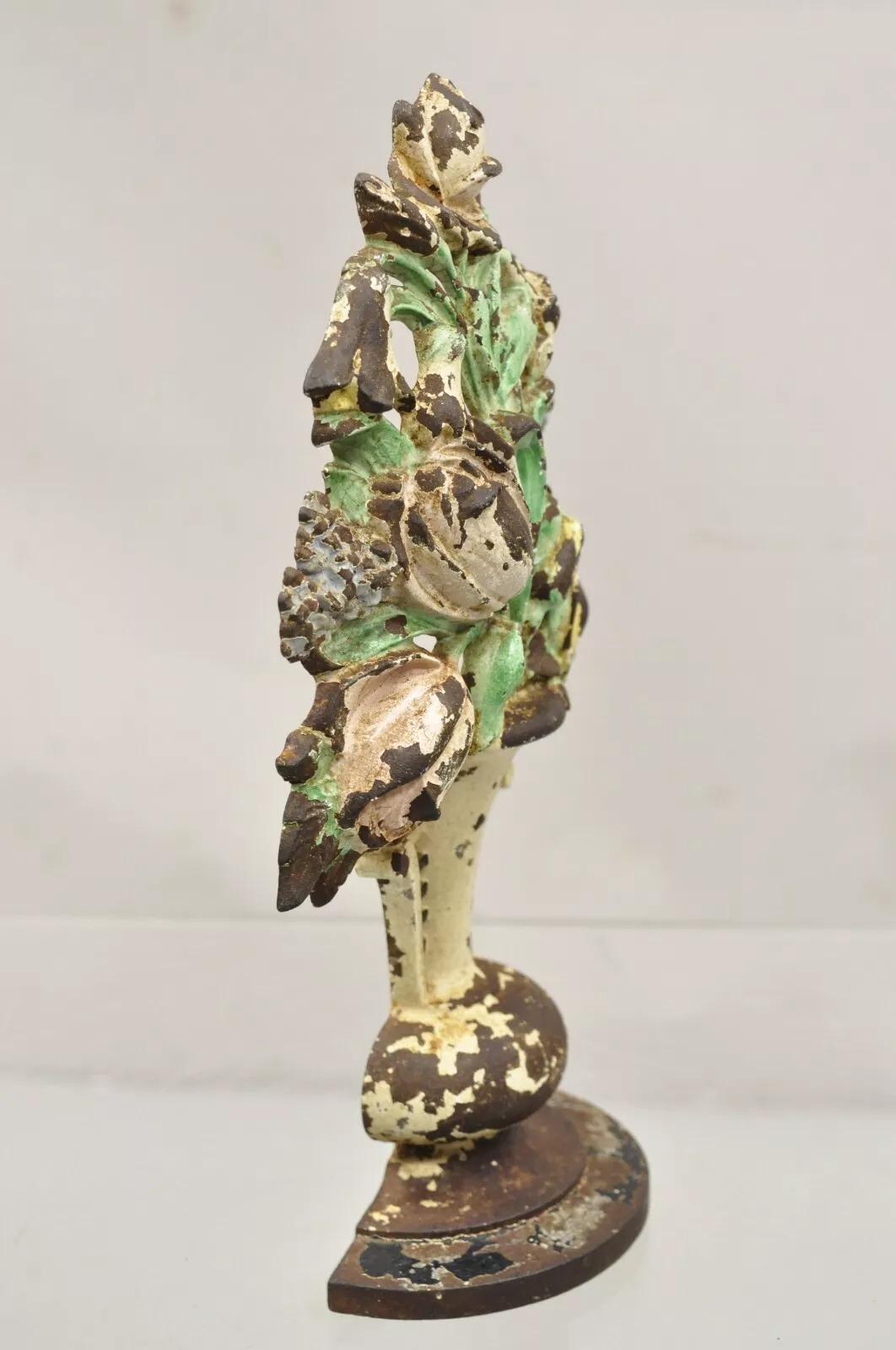 Antique Victorian Hubley Tall Cast Iron Figural Floral Painted Bouquet Door Stop For Sale 1