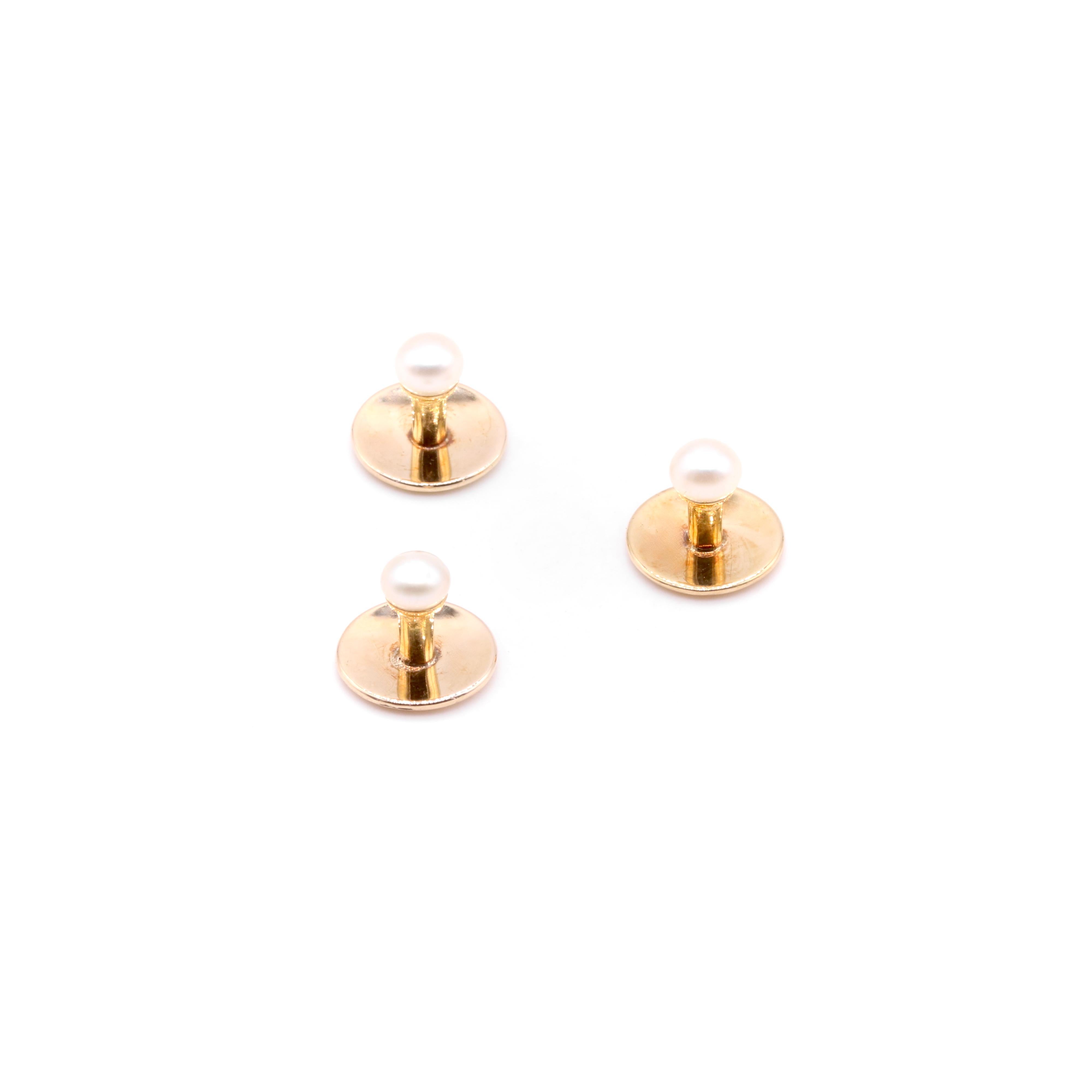 Antique Victorian Hunt & Roskell 15K Yellow Gold Pearl Dress Studs In Good Condition For Sale In Staines-Upon-Thames, GB