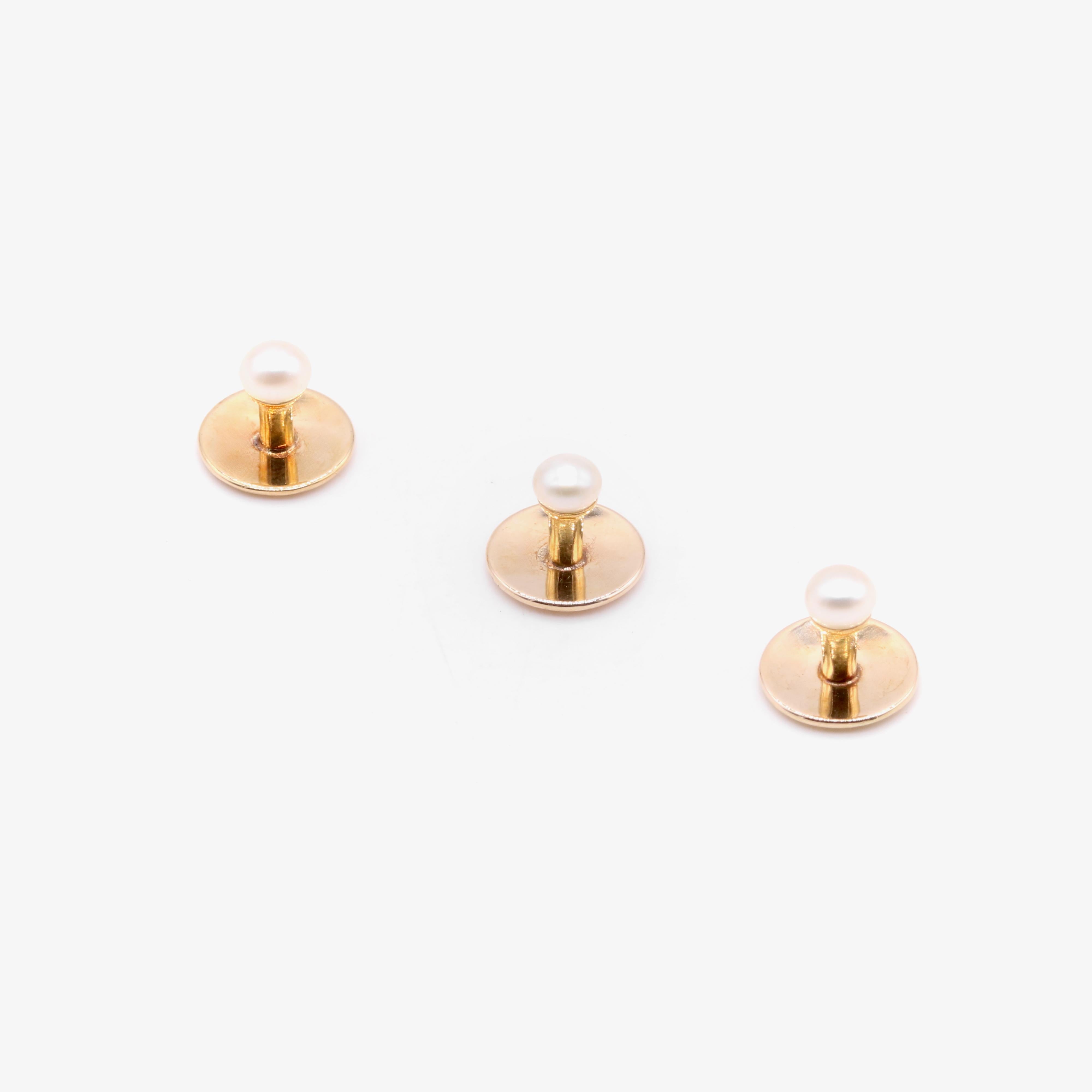 Antique Victorian Hunt & Roskell 15K Yellow Gold Pearl Dress Studs For Sale 1