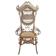 Antique Victorian Indianapolis Mfg Co Wicker Rattan Portrait Chair 46"