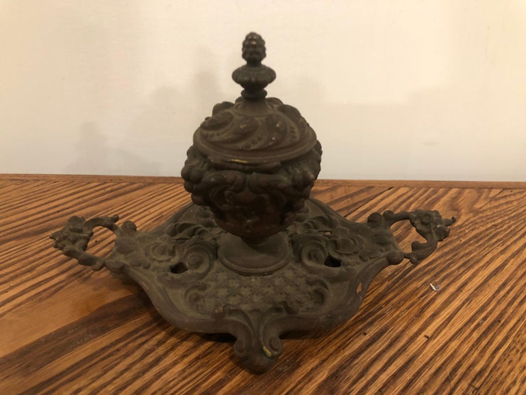 Antique Victorian Inkwell with Glass Insert For Sale at 1stDibs