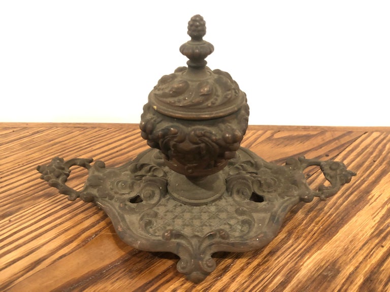 Antique Victorian Inkwell with Glass Insert For Sale at 1stDibs