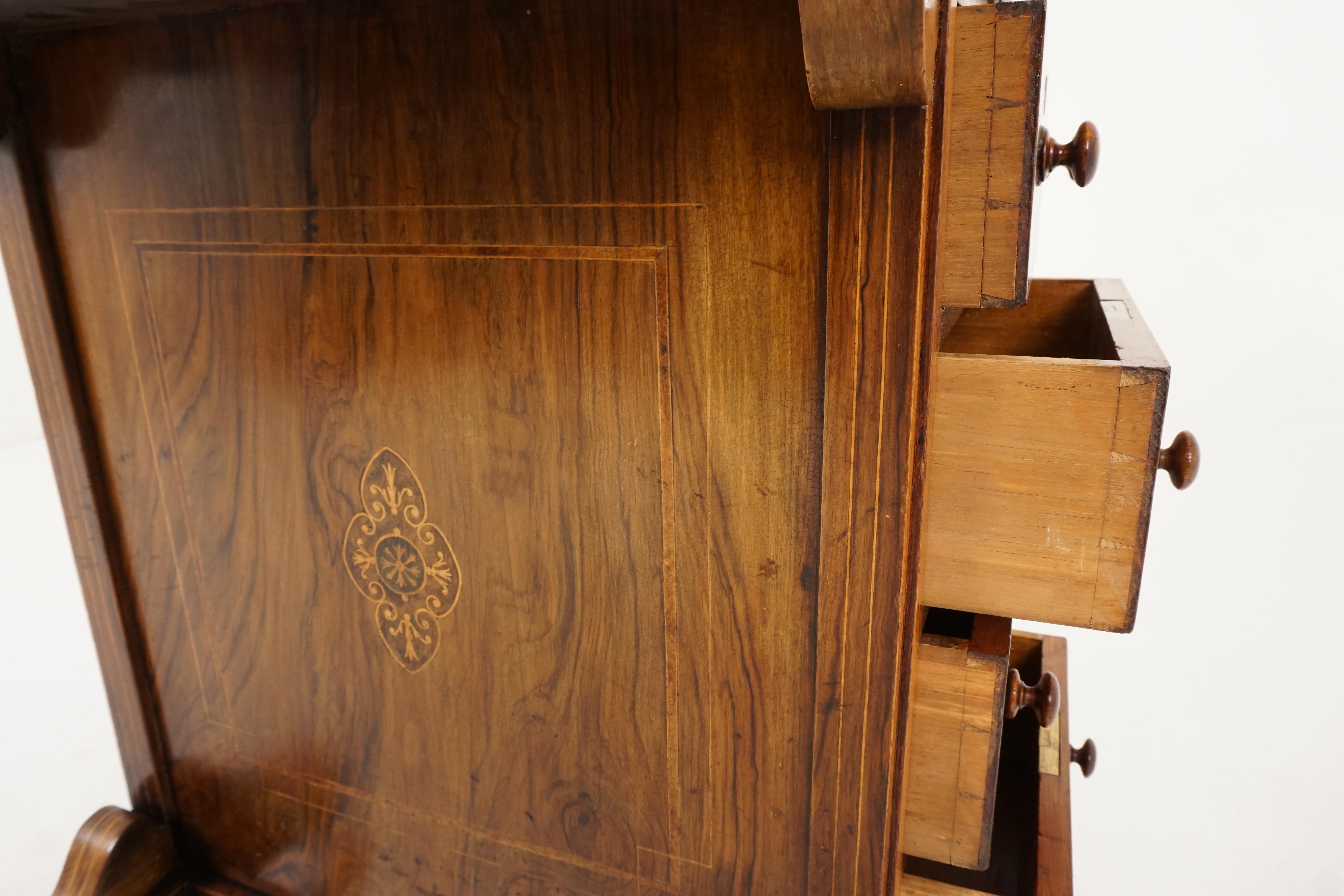 Antique Victorian Inlaid Burr Walnut Davenport Desk, Scotland, 1890, H123 1