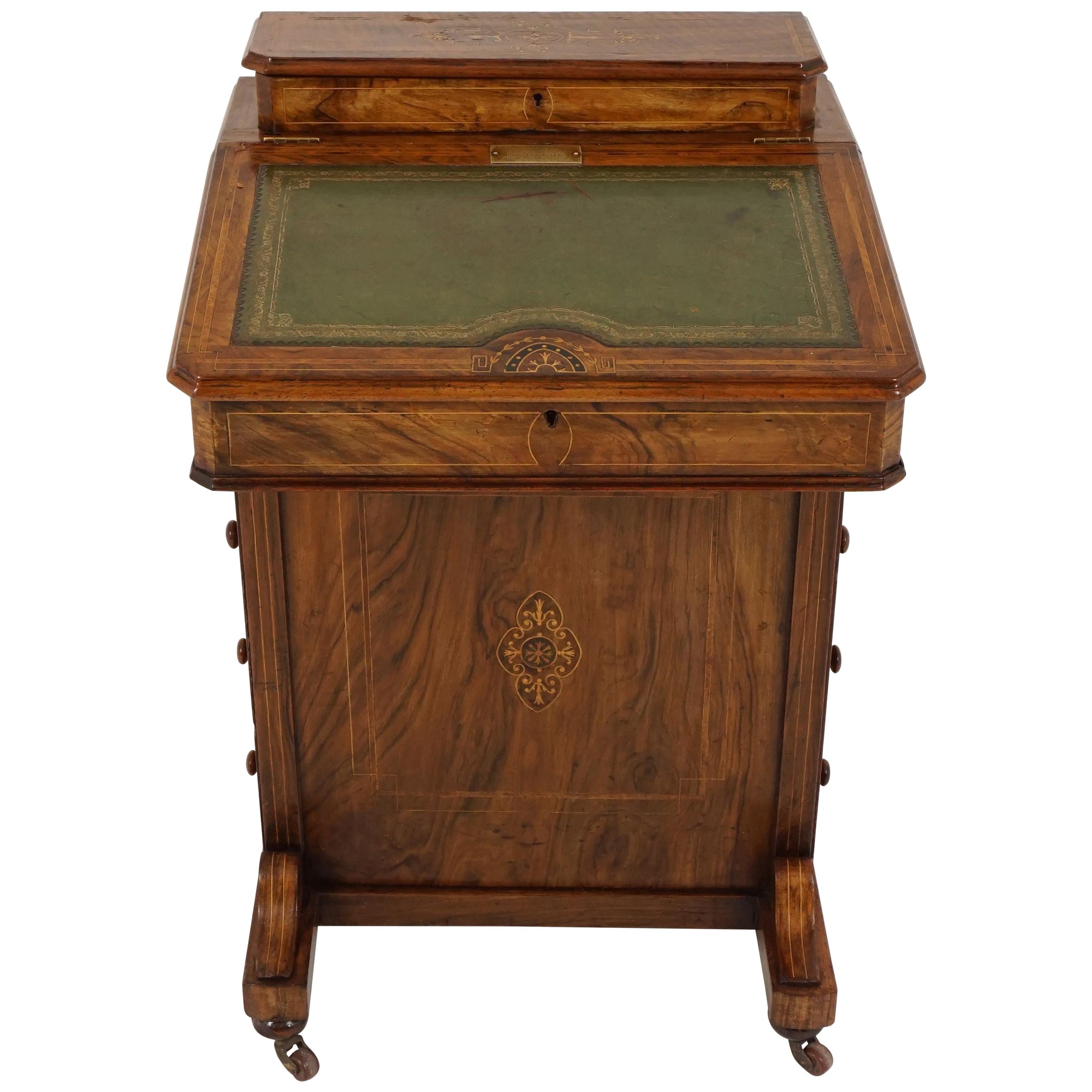 Antique Victorian Inlaid Burr Walnut Davenport Desk, Scotland, 1890, H123