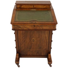 Bureau victorien ancien en ronce de noyer marqueté de Davenport, Écosse, 1890, H123