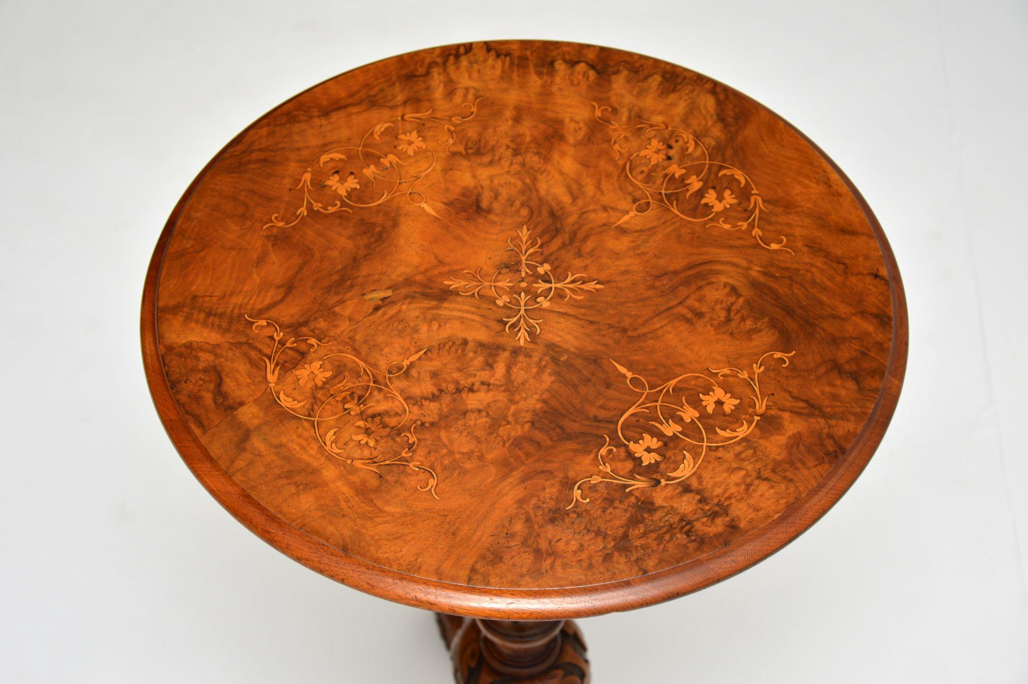 English Antique Victorian Inlaid Burr Walnut Side Table