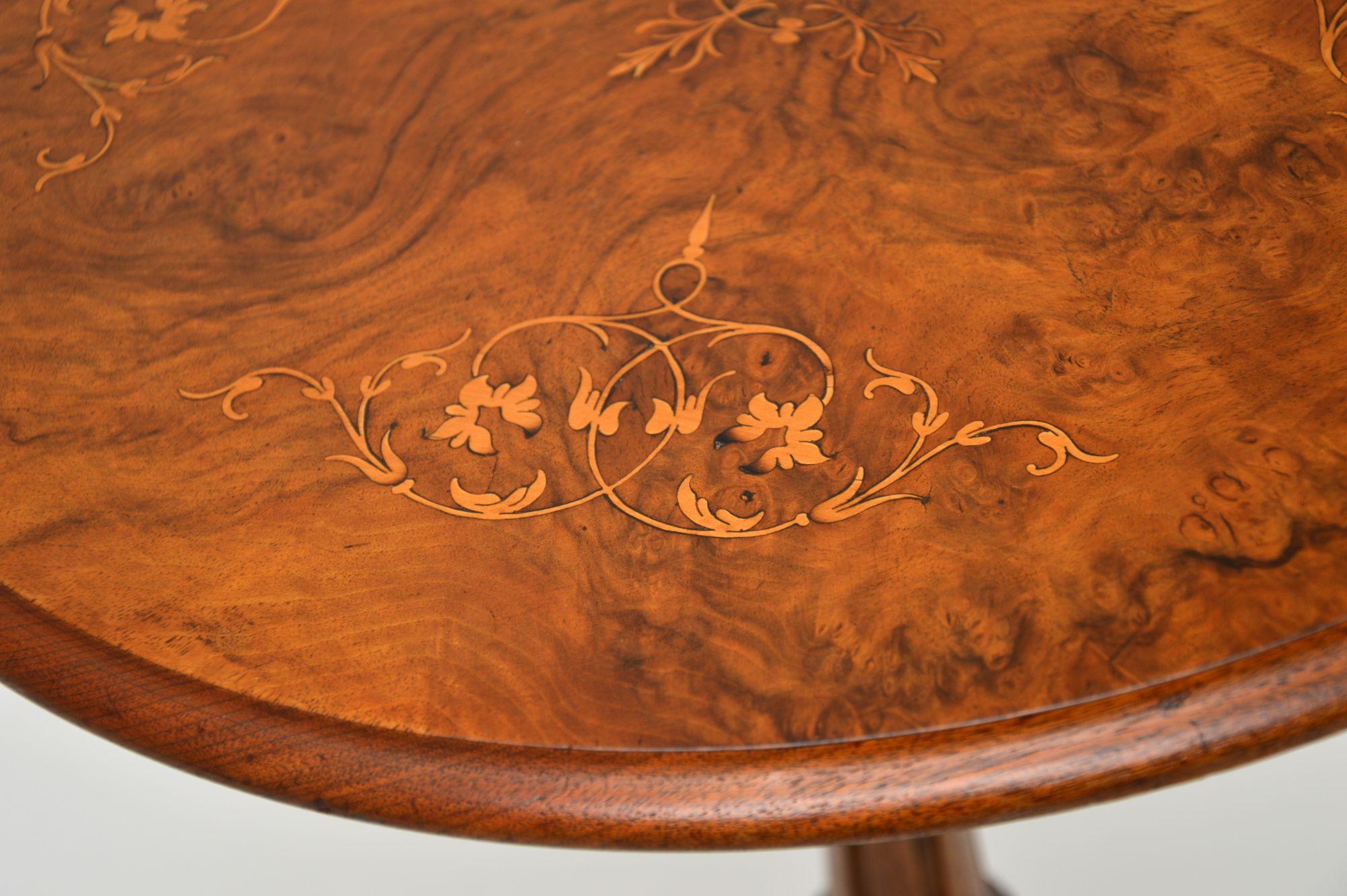 Mid-19th Century Antique Victorian Inlaid Burr Walnut Side Table