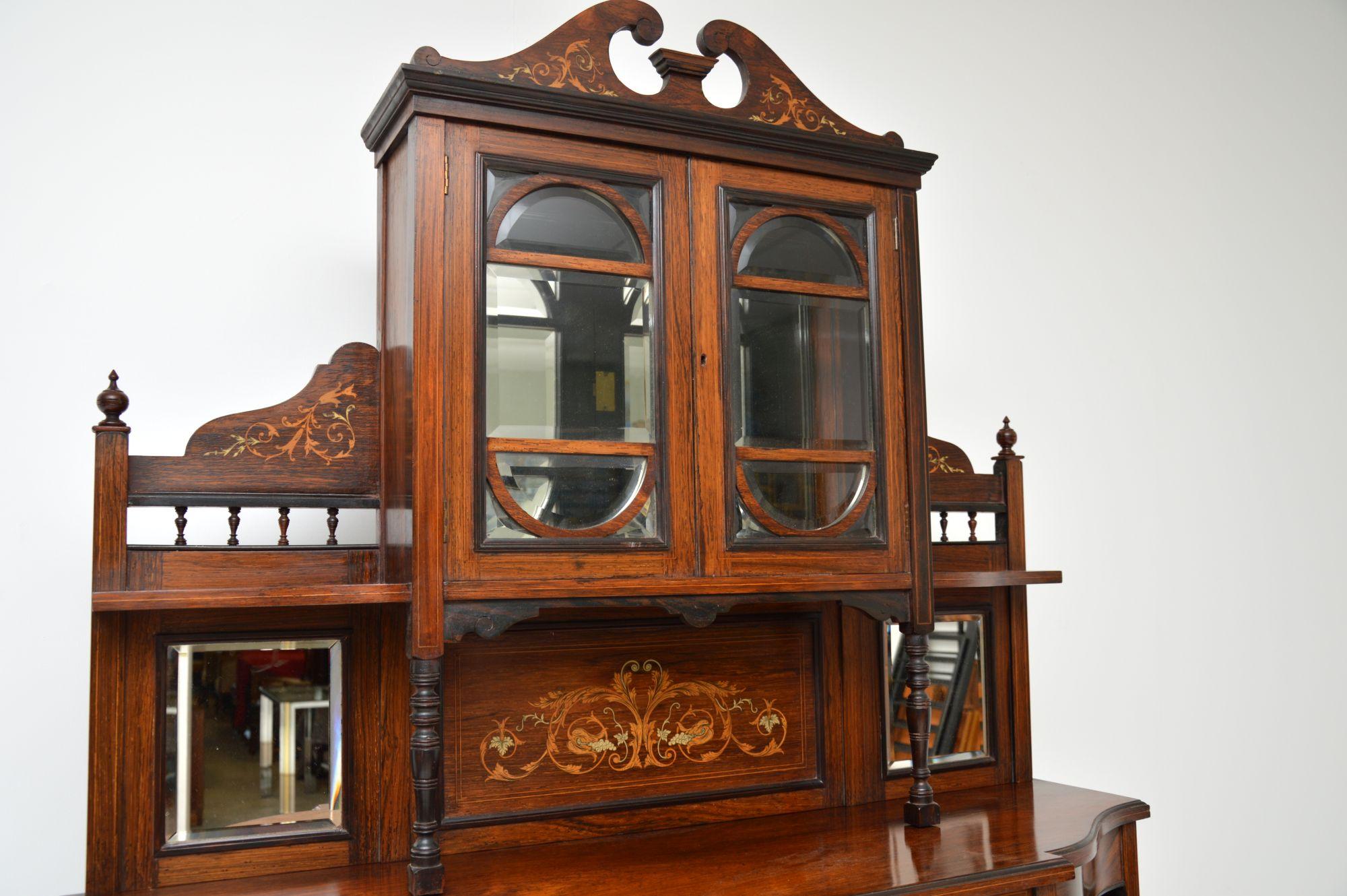 Glass Antique Victorian Inlaid Chiffonier Cabinet