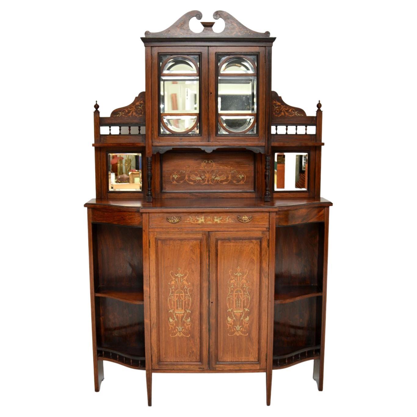 English Antique Victorian Inlaid Chiffonier Cabinet