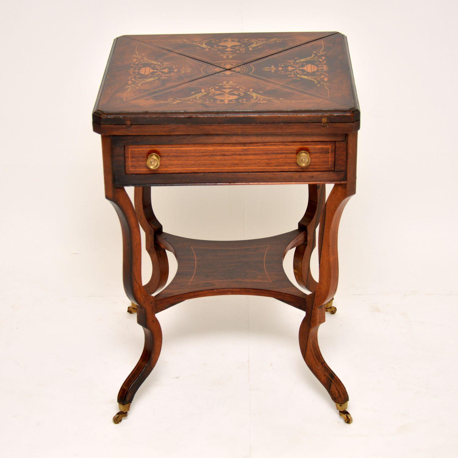 Antique Victorian Inlaid Envelope Card Table In Good Condition In London, GB