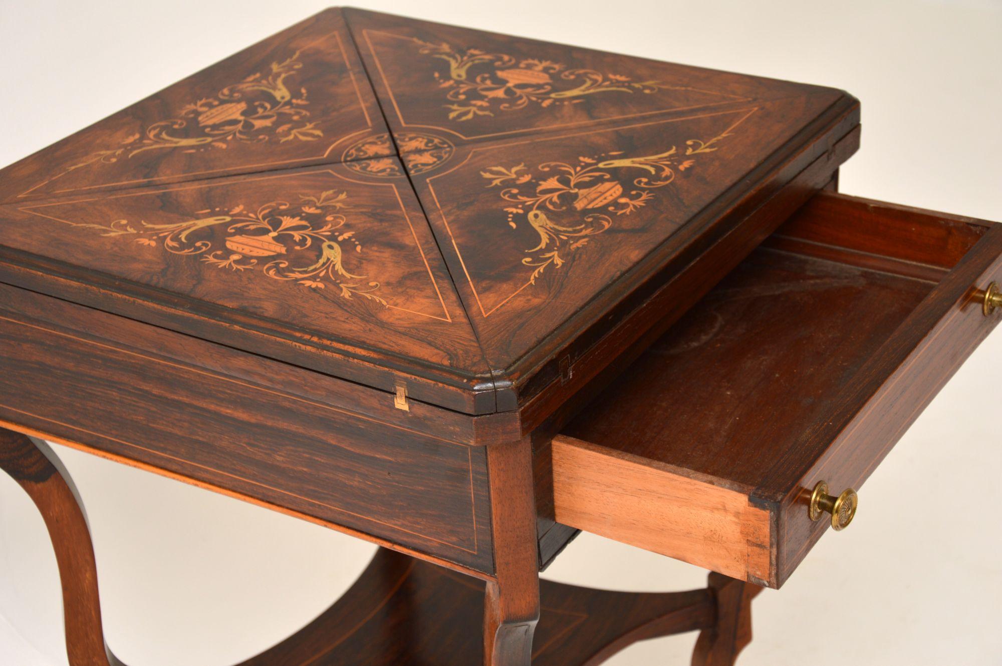 19th Century Antique Victorian Inlaid Envelope Card Table