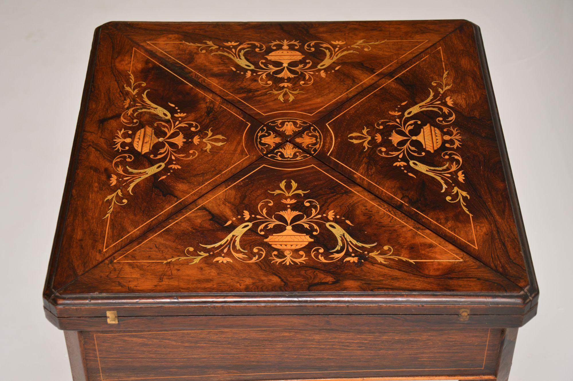 Wood Antique Victorian Inlaid Envelope Card Table