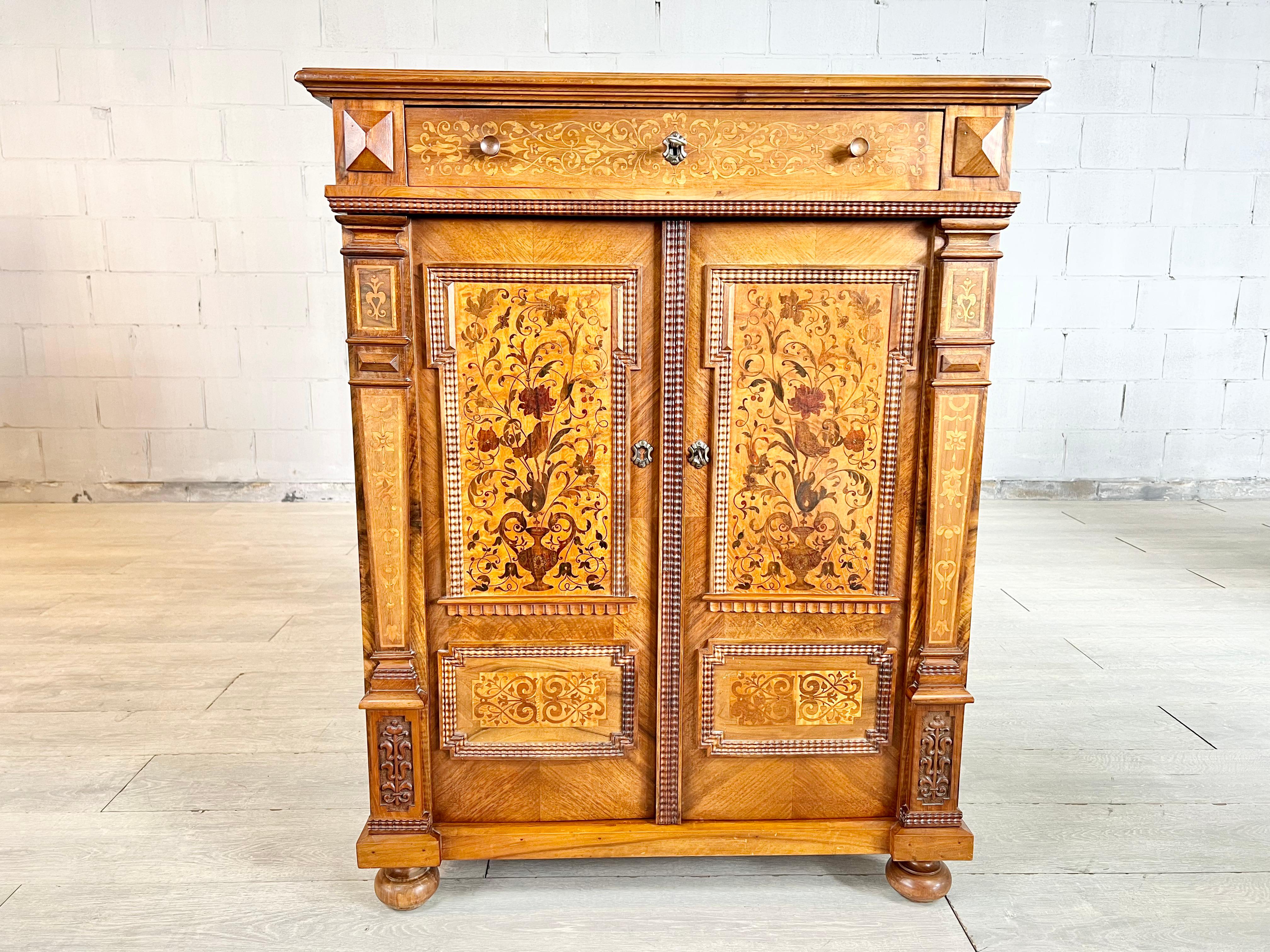 French Antique Victorian Inlaid Fruitwood Storage Cabinet Sideboard For Sale