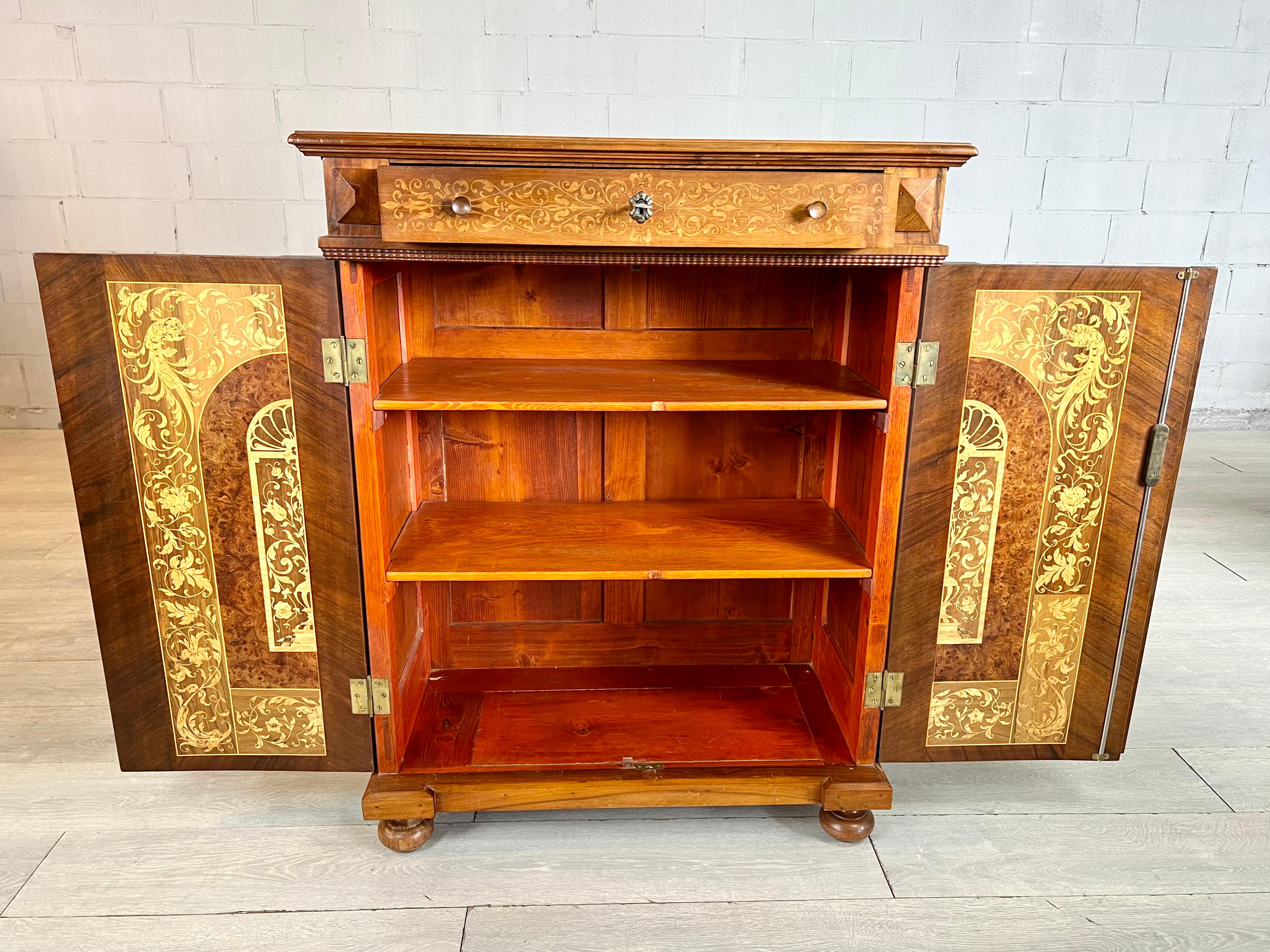 20th Century Antique Victorian Inlaid Fruitwood Storage Cabinet Sideboard For Sale