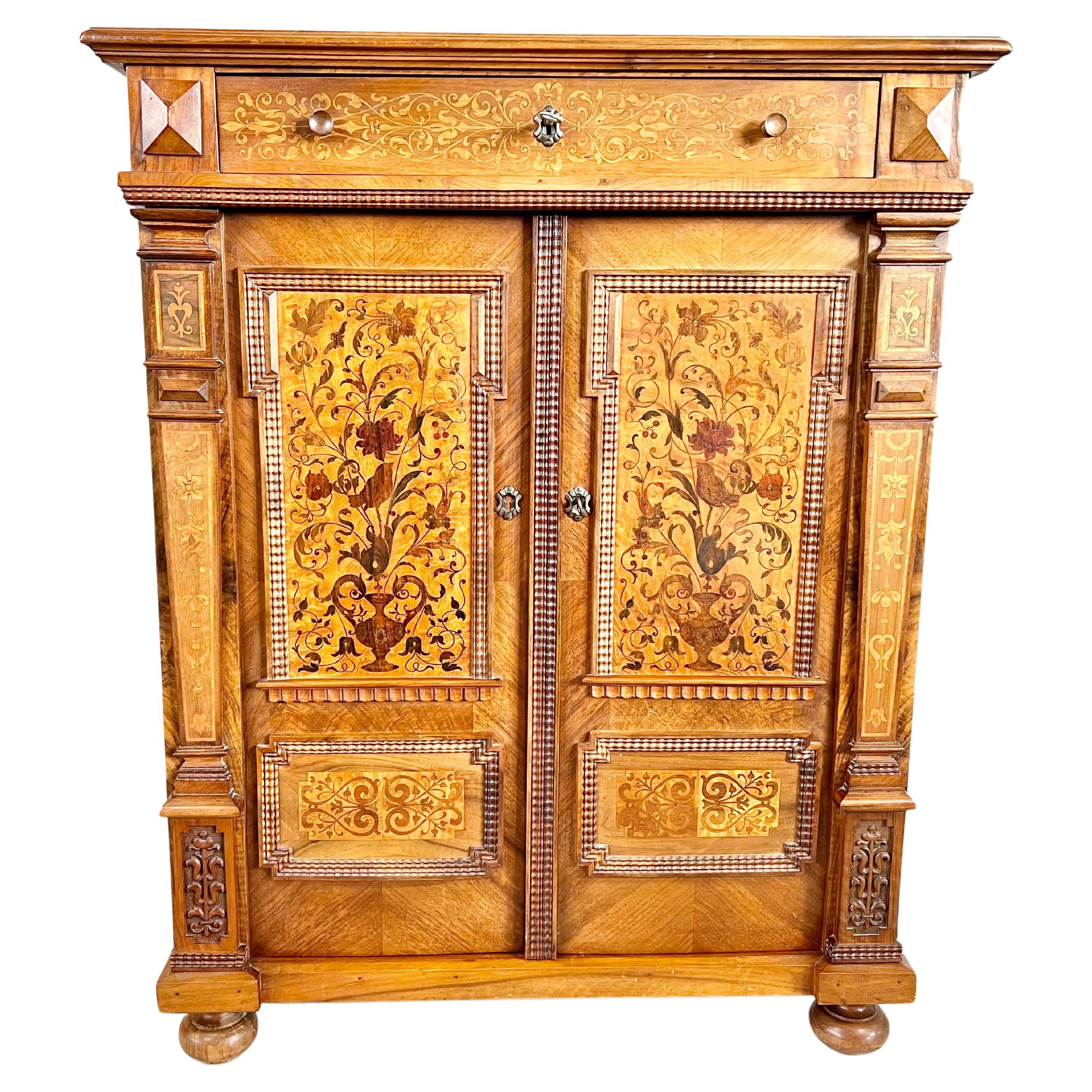Antique Victorian Inlaid Fruitwood Storage Cabinet Sideboard