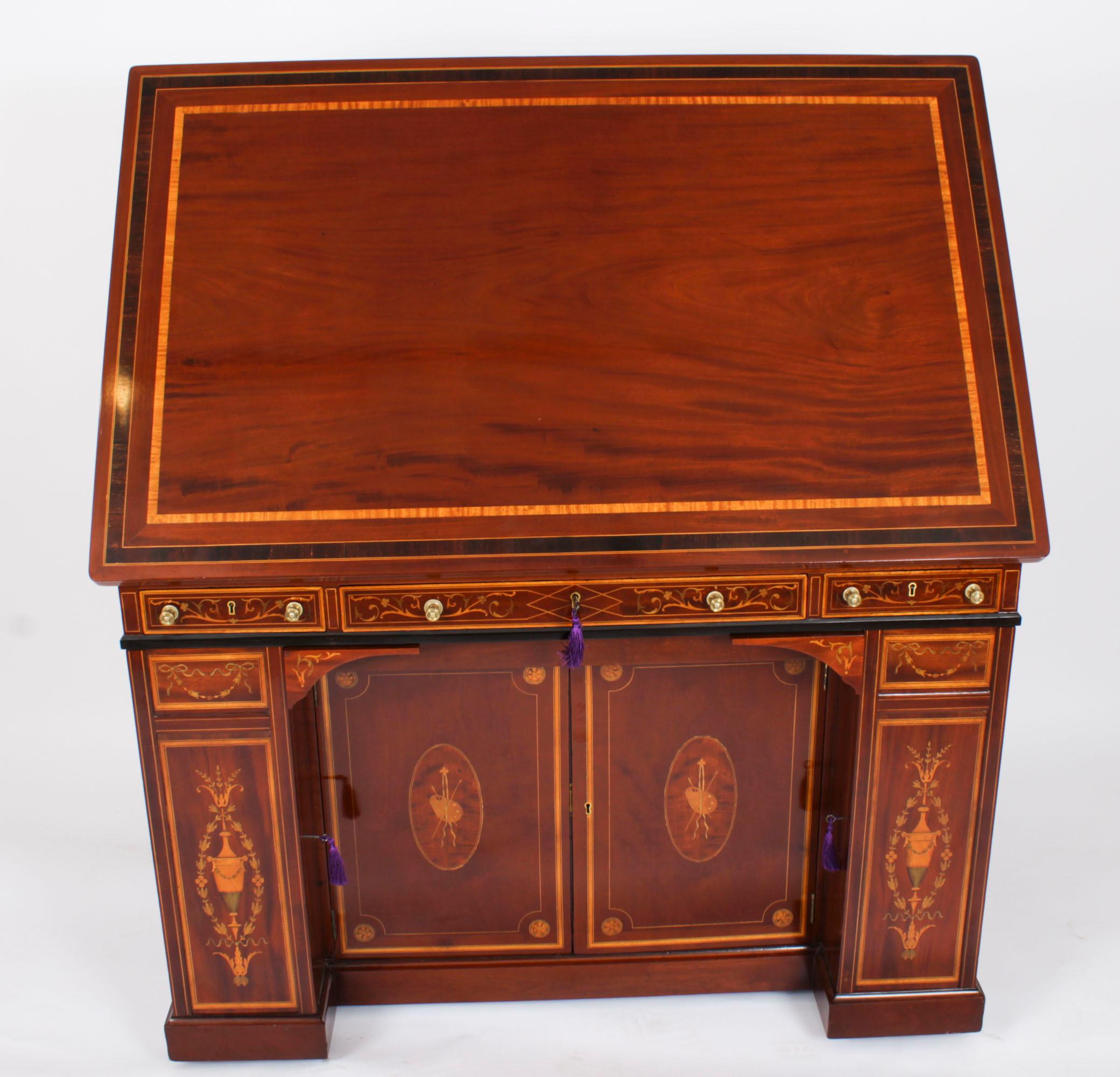 High Victorian Antique Victorian Inlaid Mahogany Architects Desk by Edwards & Roberts For Sale