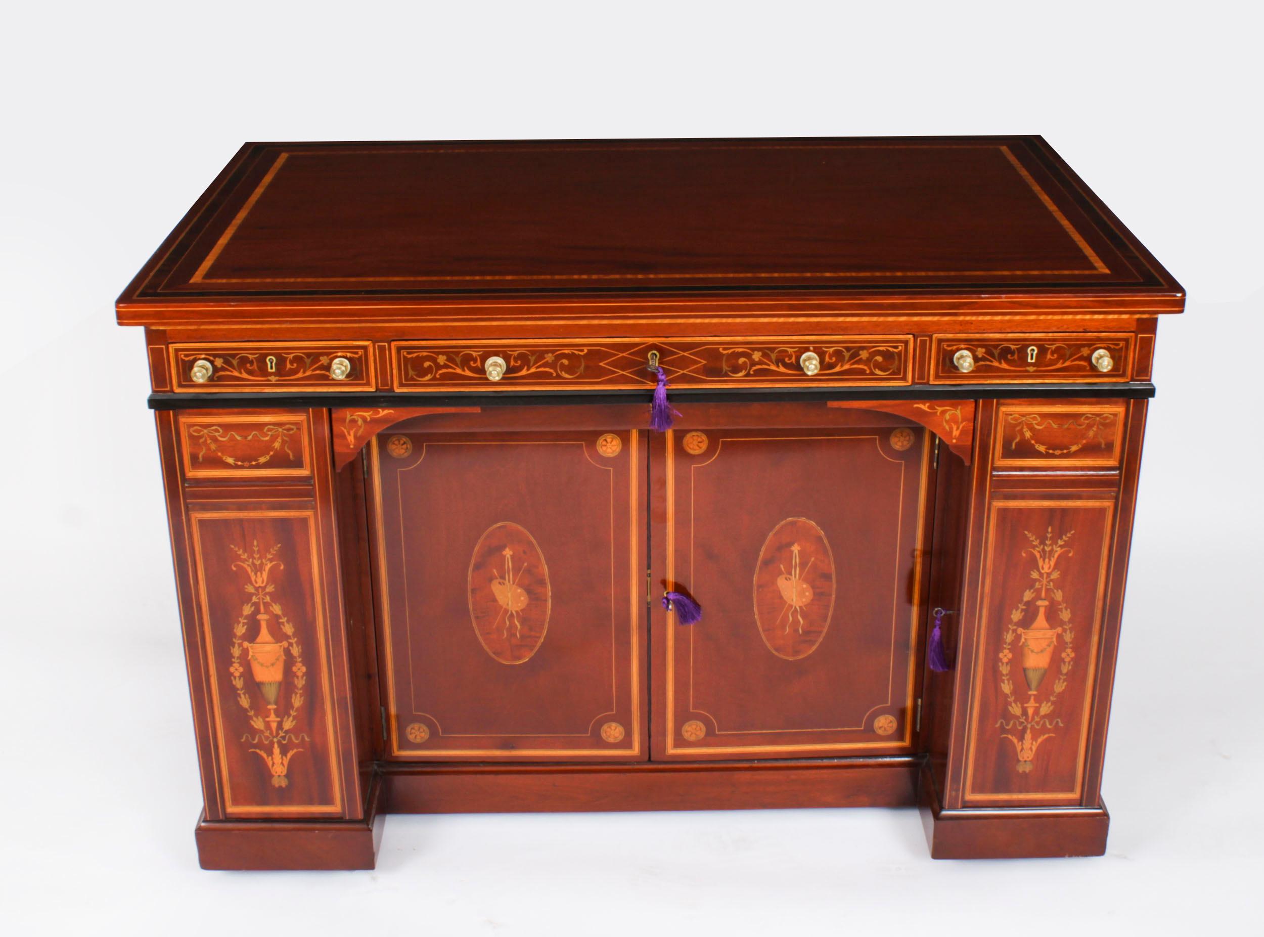 High Victorian Antique Victorian Inlaid Mahogany Architects Desk by Edwards & Roberts For Sale