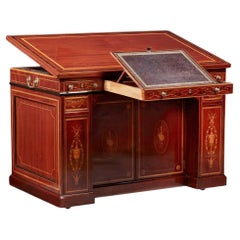 Bureau d'architectes victorien antique en acajou marqueté par Edwards & Roberts