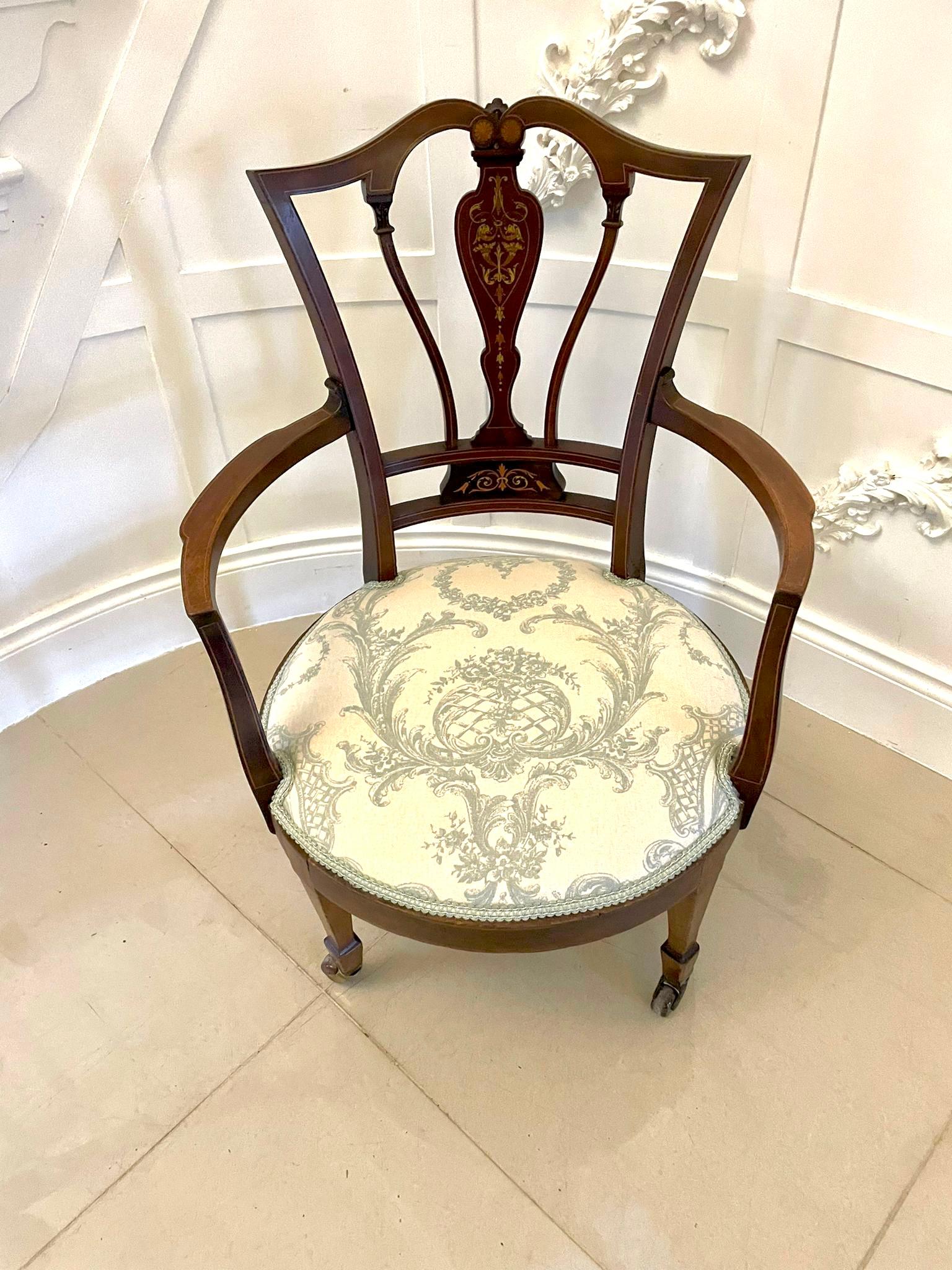 Inlay Antique Victorian Inlaid Mahogany Armchair For Sale
