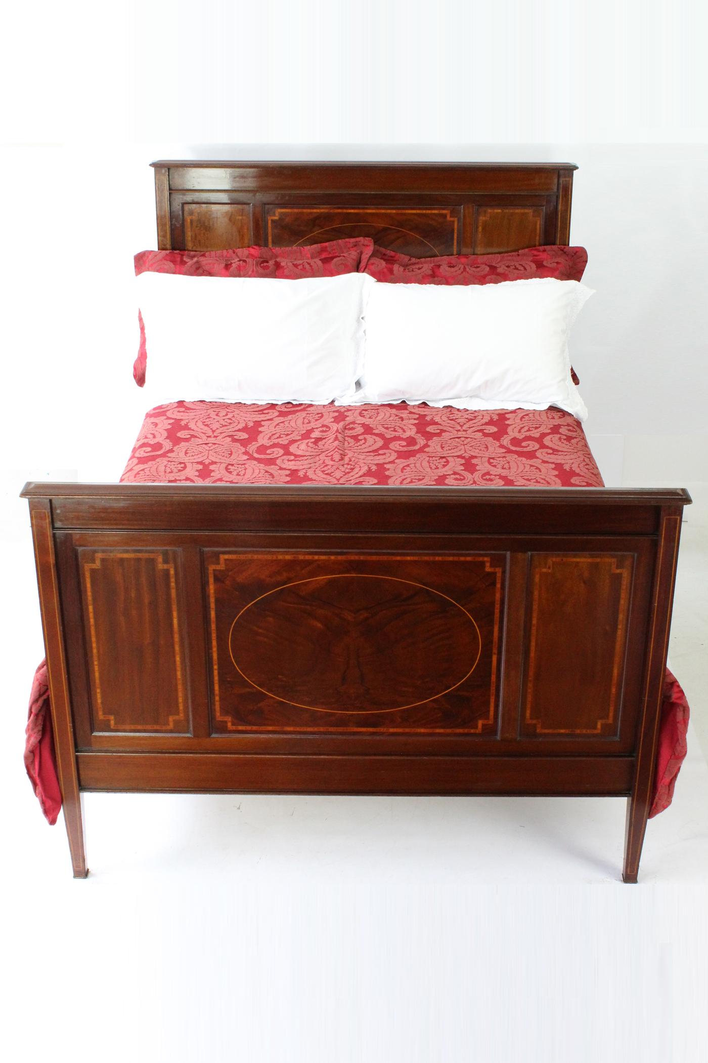 Inlay Antique Victorian Inlaid Mahogany Bedstead UK Double Bed / US Full Frame