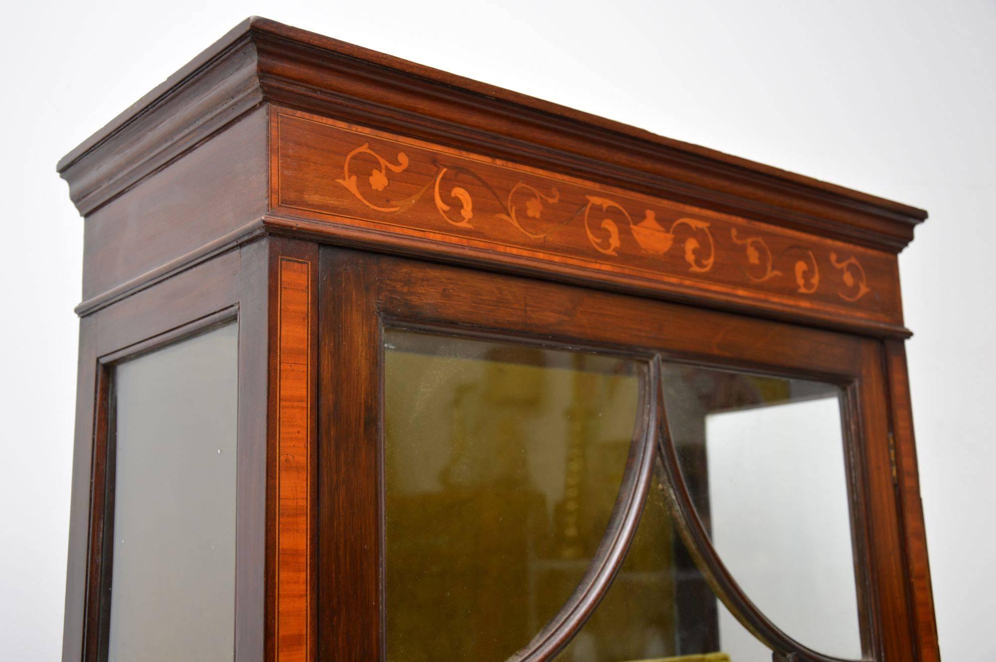 Antique Victorian Inlaid Mahogany Display Cabinet 4