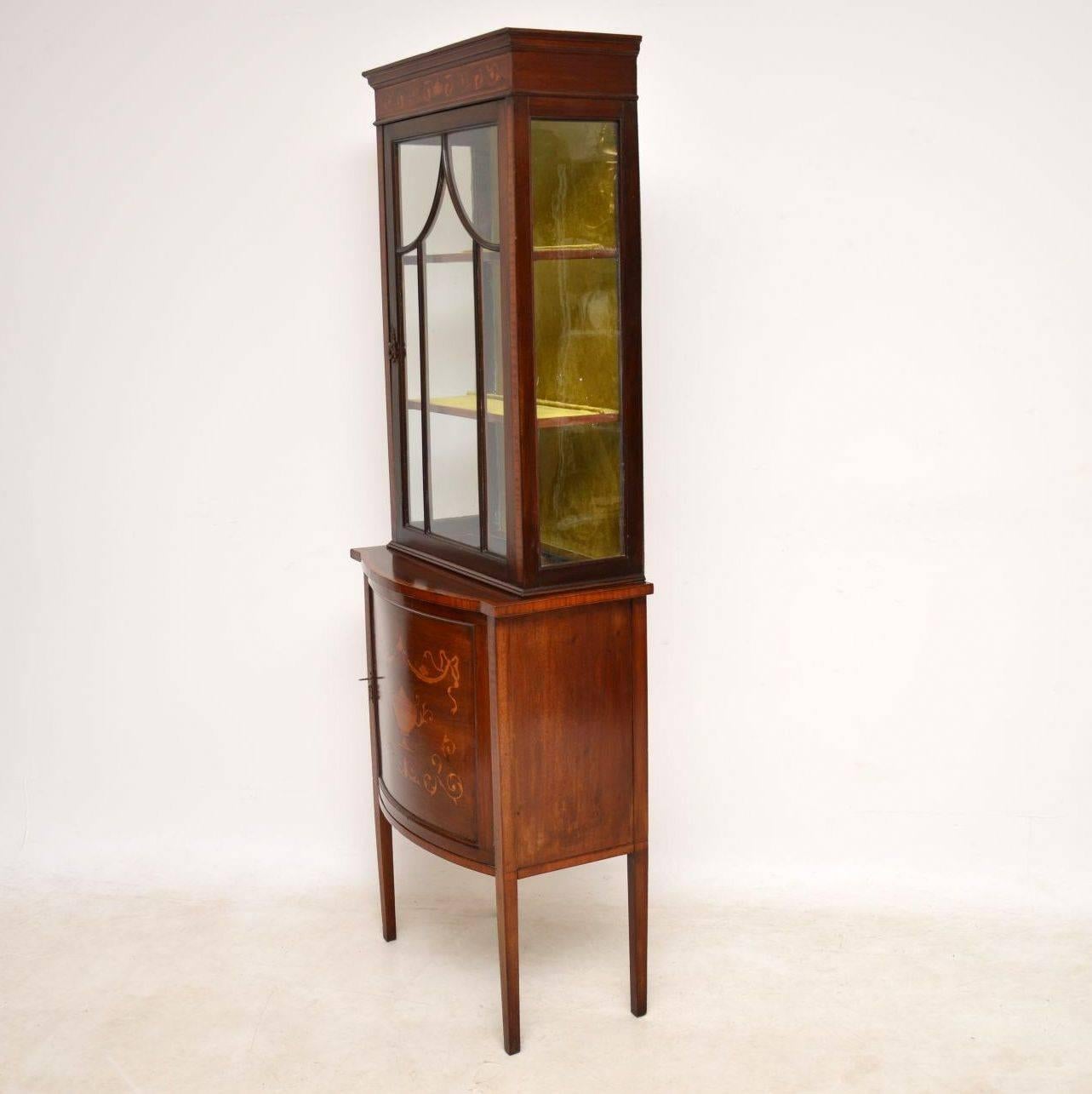 English Antique Victorian Inlaid Mahogany Display Cabinet