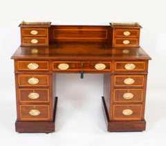 Antique Victorian Inlaid Mahogany Pedestal Desk 19th Century
