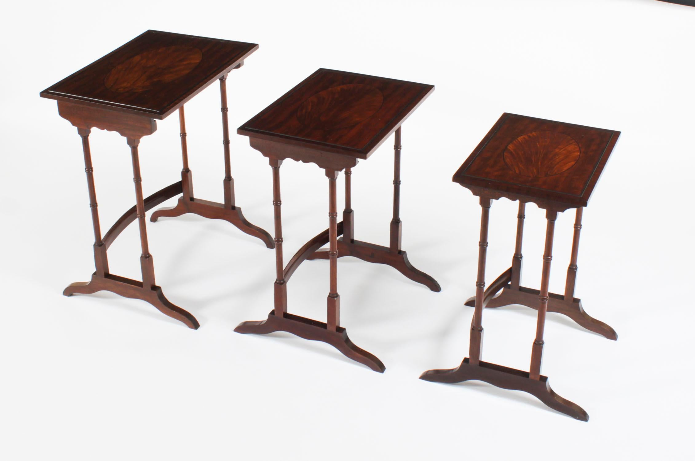 Mahogany Antique Victorian Inlaid Nest of 3 Tables 19th Century