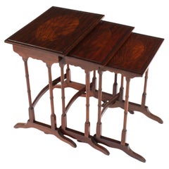 Antique Victorian Inlaid Nest of 3 Tables 19th Century