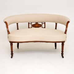 Antique Victorian Inlaid Rosewood & Mahogany Settee