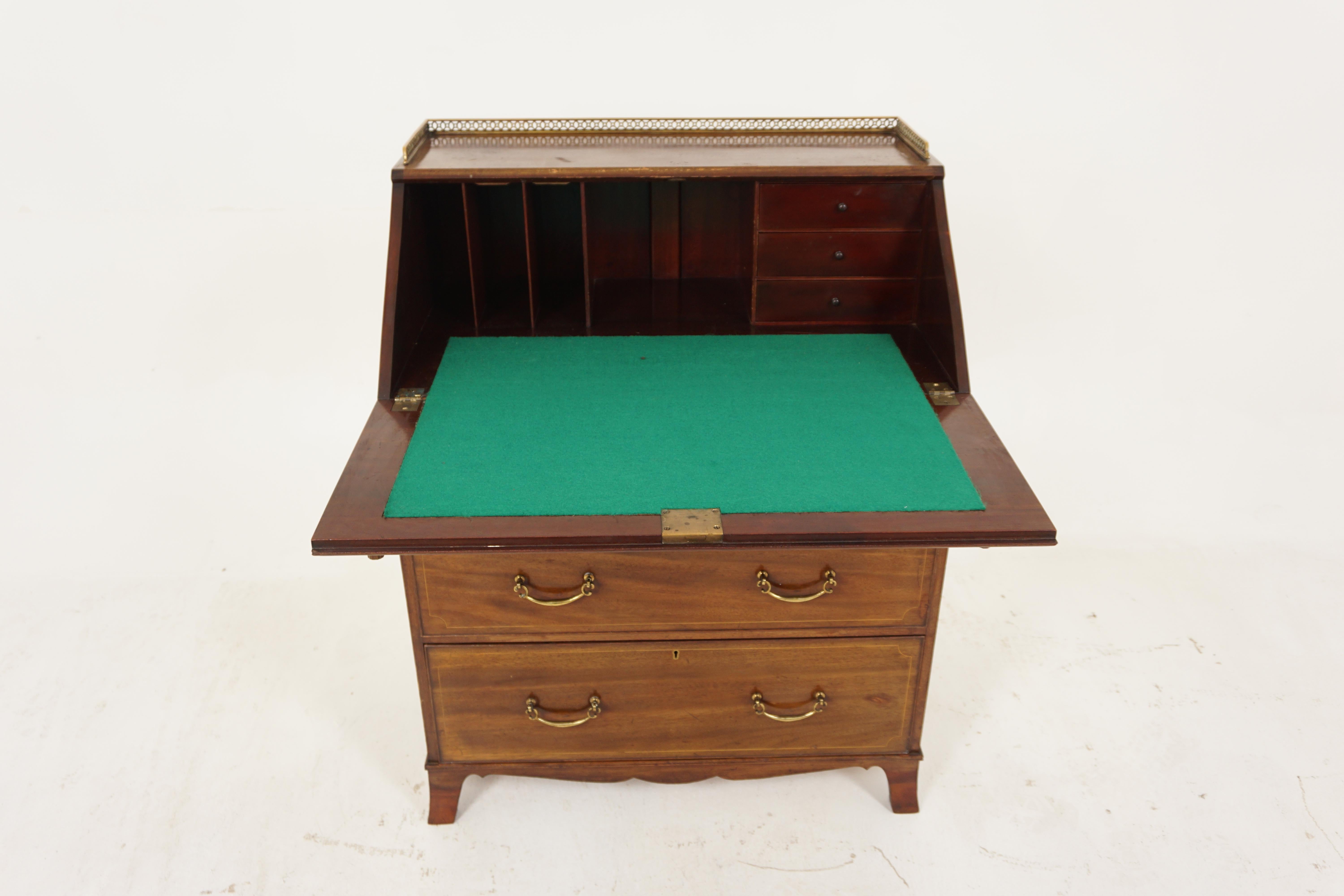 Hand-Crafted Antique Victorian Inlaid Slant Front Desk Bureau, Scotland 1900, H227 For Sale
