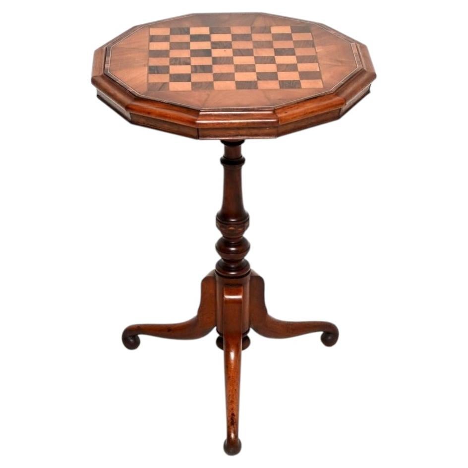 Antique Victorian Inlaid Walnut Chess Table
