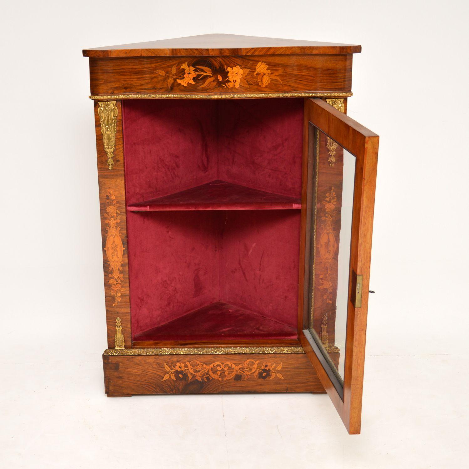 Antique Victorian Inlaid Walnut Corner Cabinet 4