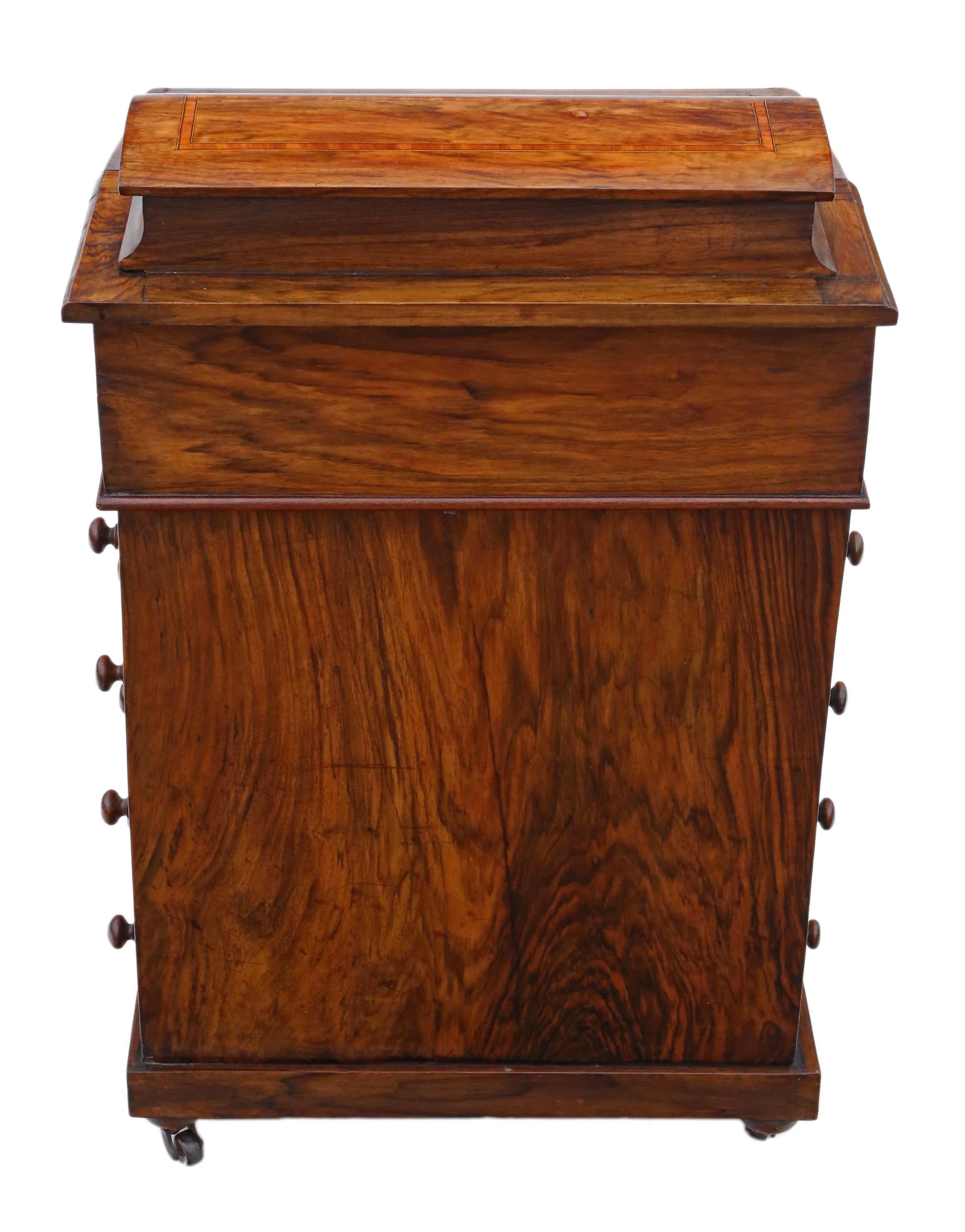 Antique Victorian Inlaid Walnut Davenport Writing Table Desk 3
