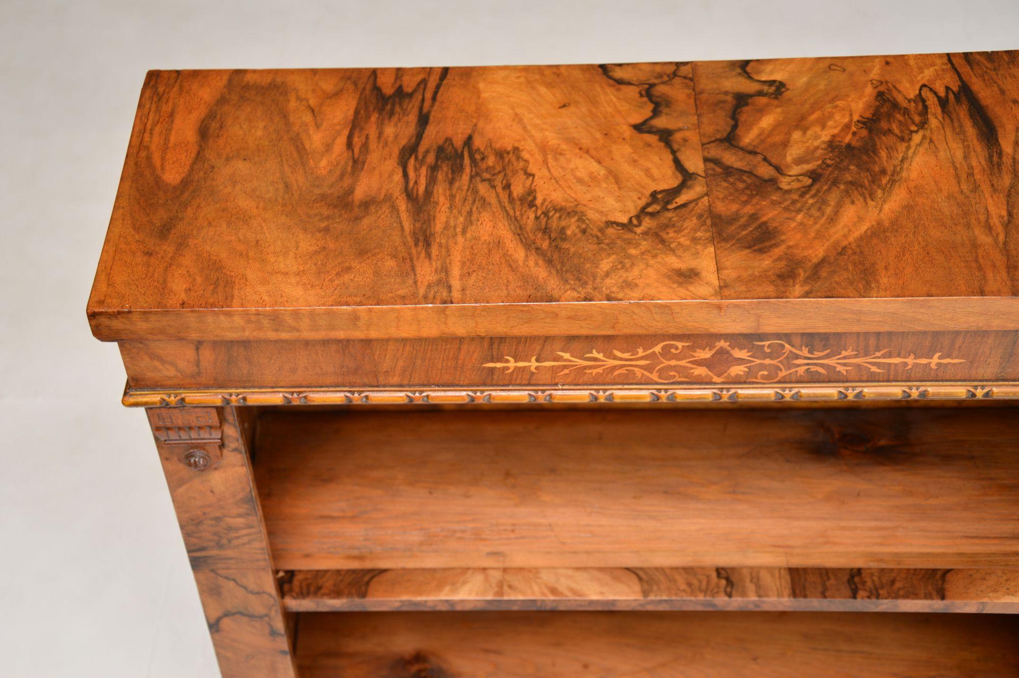 Antique Victorian Inlaid Walnut Open Bookcase For Sale at 1stDibs