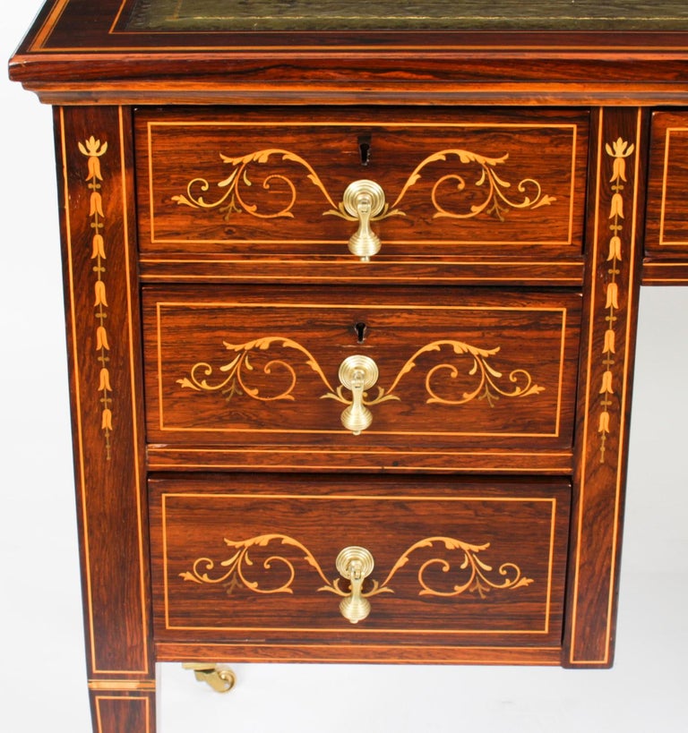Antique Victorian Inlaid Writing Table Desk Manner of Edwards & Roberts 19th C For Sale 4