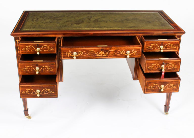 Antique Victorian Inlaid Writing Table Desk Manner of Edwards & Roberts 19th C For Sale 5