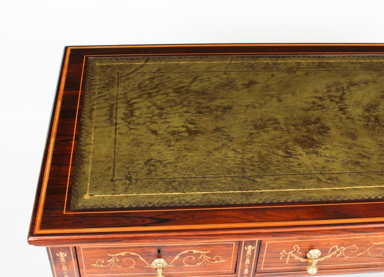 English Antique Victorian Inlaid Writing Table Desk Manner of Edwards & Roberts 19th C For Sale