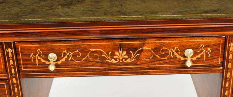 Leather Antique Victorian Inlaid Writing Table Desk Manner of Edwards & Roberts 19th C For Sale