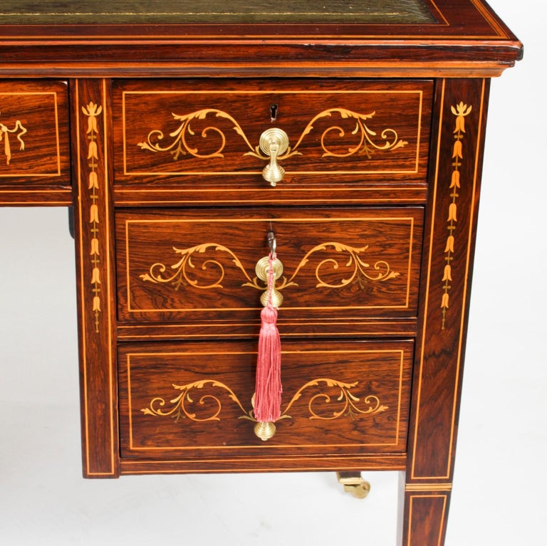 Antique Victorian Inlaid Writing Table Desk Manner of Edwards & Roberts 19th C For Sale 2