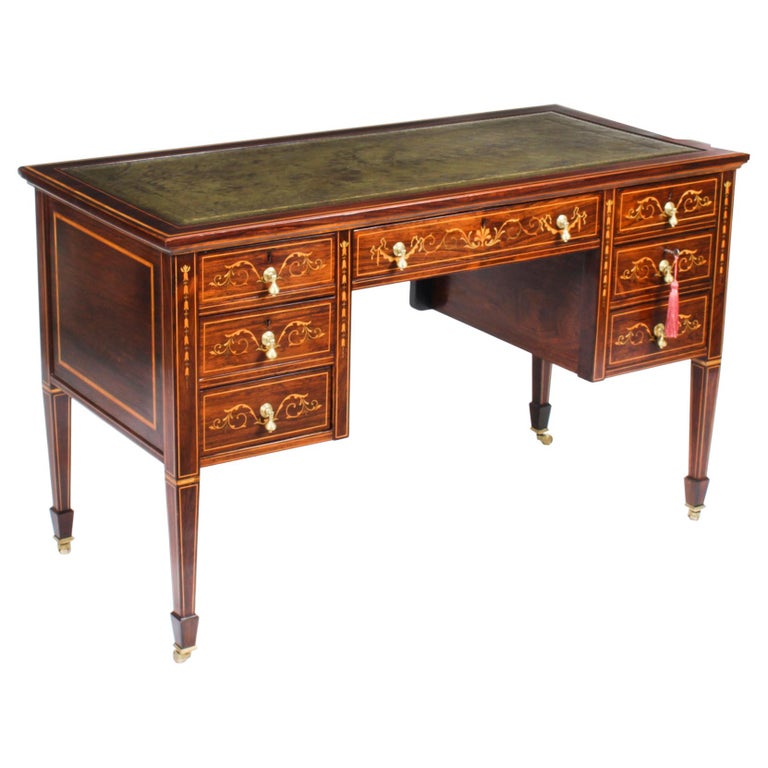 Antique Victorian Inlaid Writing Table Desk Manner of Edwards & Roberts 19th C For Sale