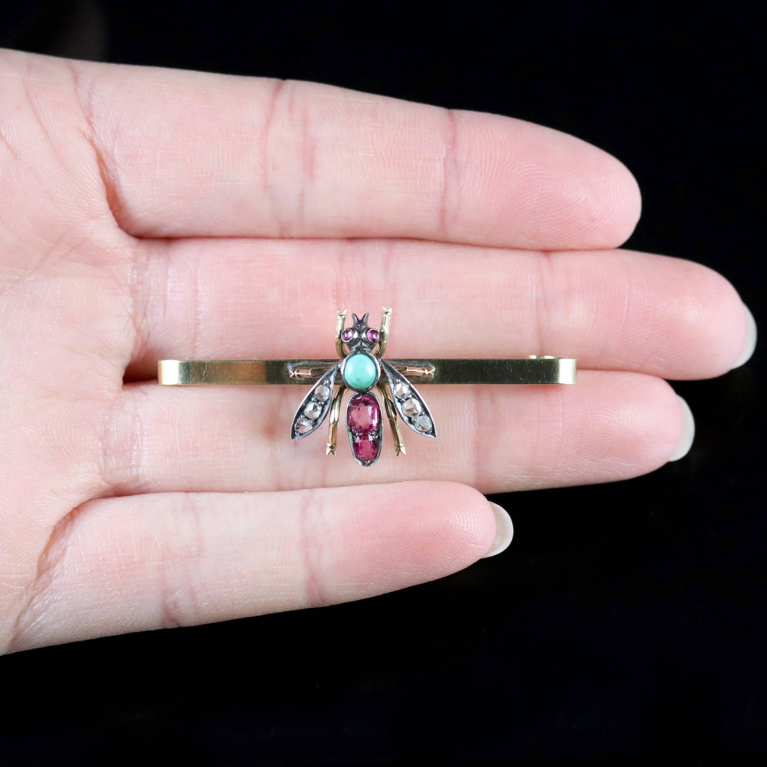 Antique Victorian Insect Brooch Diamond Ruby Turquoise, circa 1900 For Sale 3