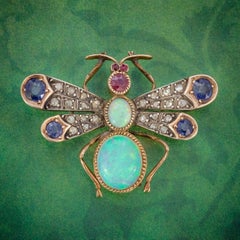 Victorian Insect Brooch Opal Diamond Ruby Sapphire 18 Carat Gold, circa 1880