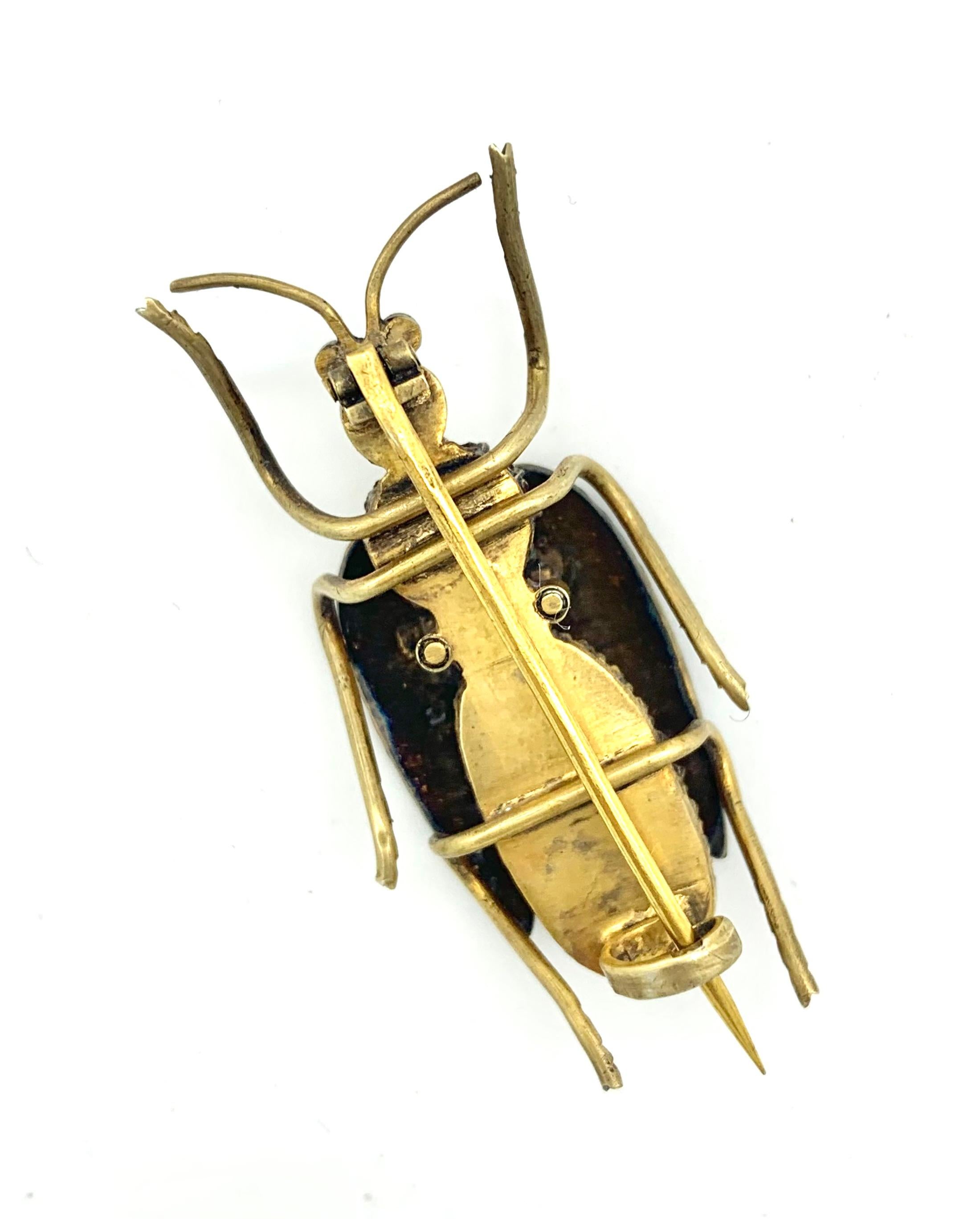 Victorien Ancienne broche victorienne en forme de scarabée Insekt perles cornéeniennes, verre et guirlande d'argent en vente