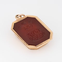 Antique Victorian Intaglio Pendant Carnelian Three Feathers 14k Gold Seal