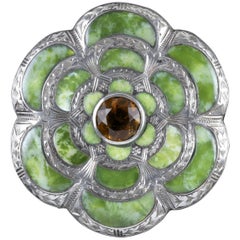 Antique Victorian Irish Brooch Connemara Marble Citrine, circa 1860