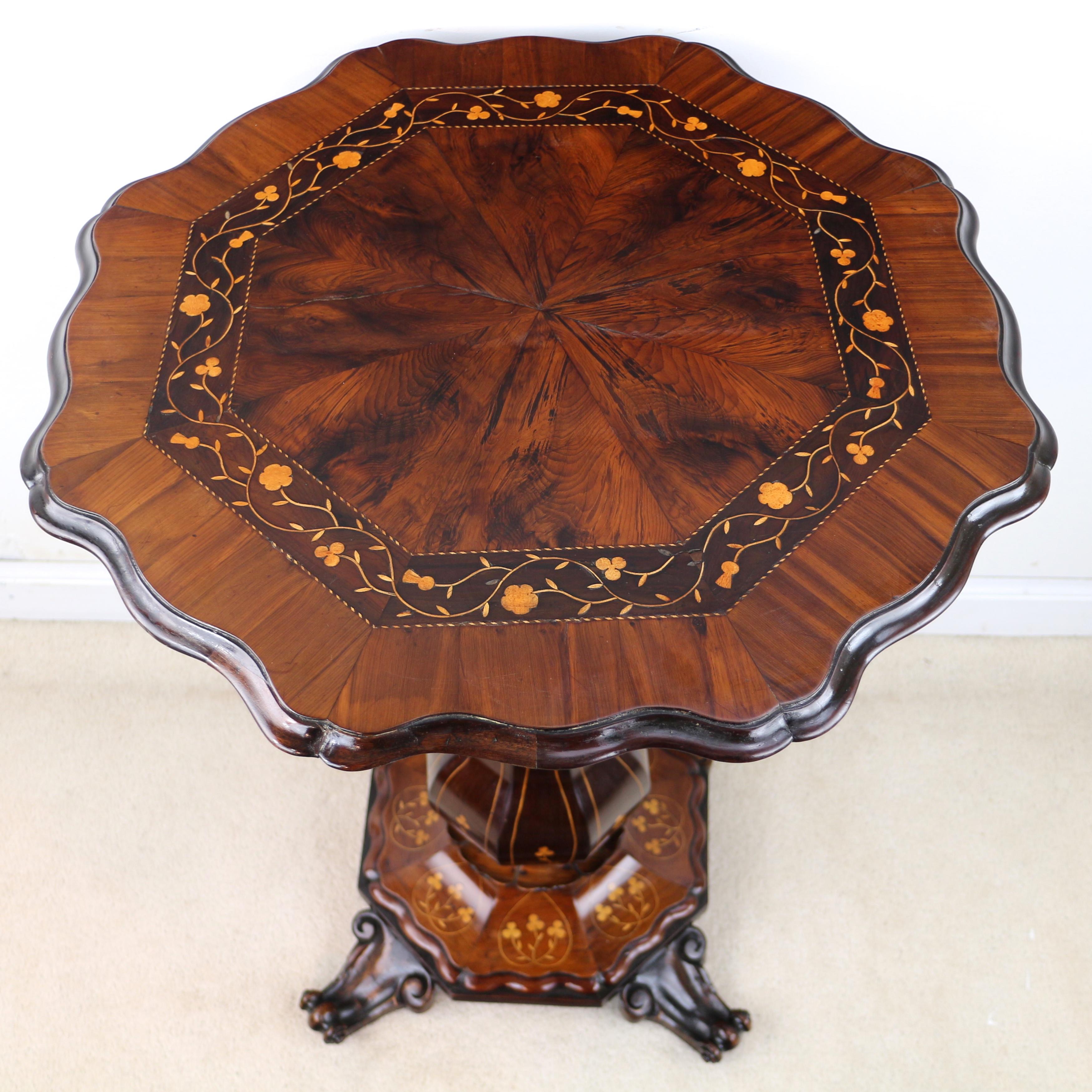Antique Victorian Irish Killarney Work Arbutus Marquetry Inlaid Work Table For Sale 5