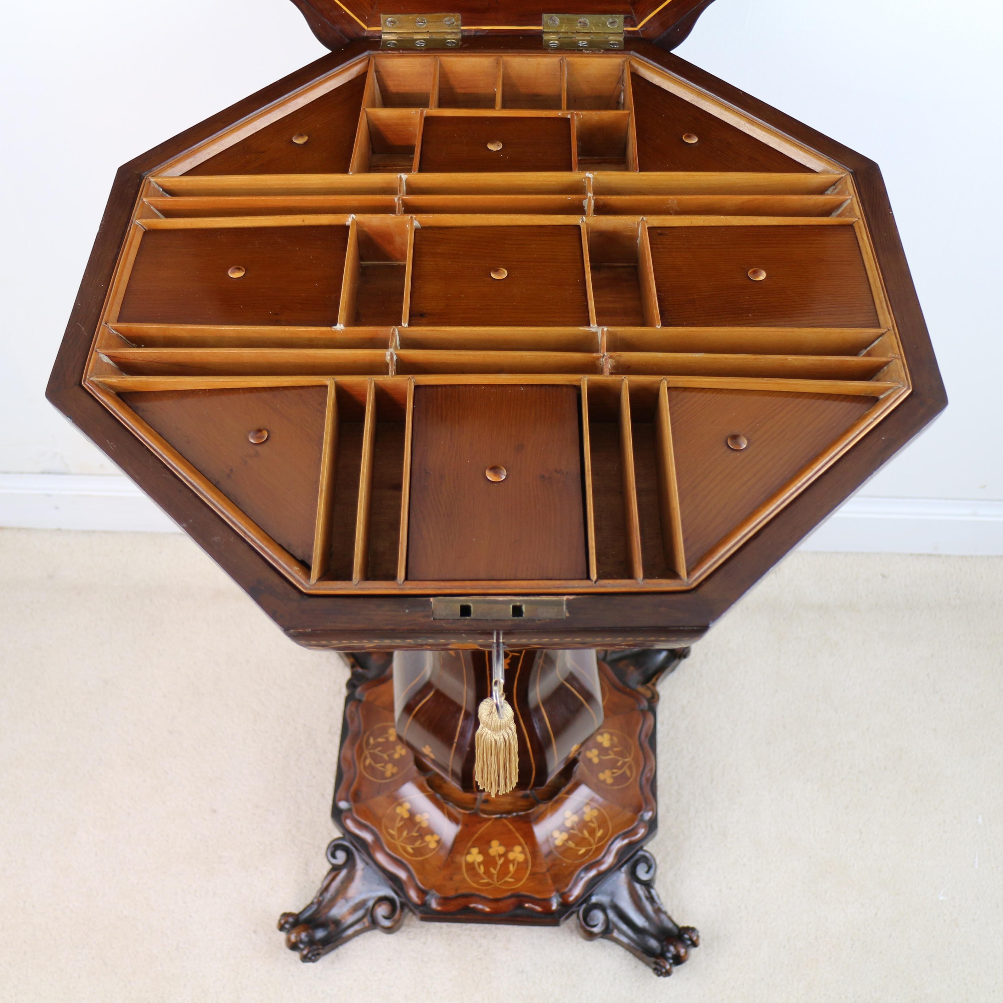 Antique Victorian Irish Killarney Work Arbutus Marquetry Inlaid Work Table For Sale 9